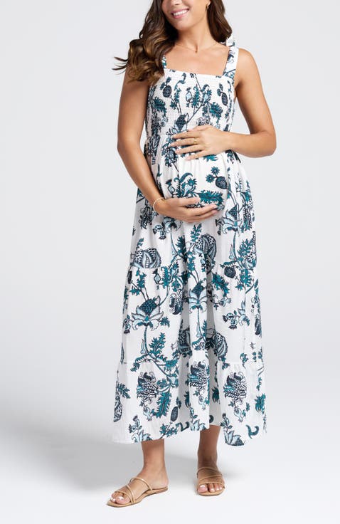 Maternity Lilliana Dress in Emerald Green Print