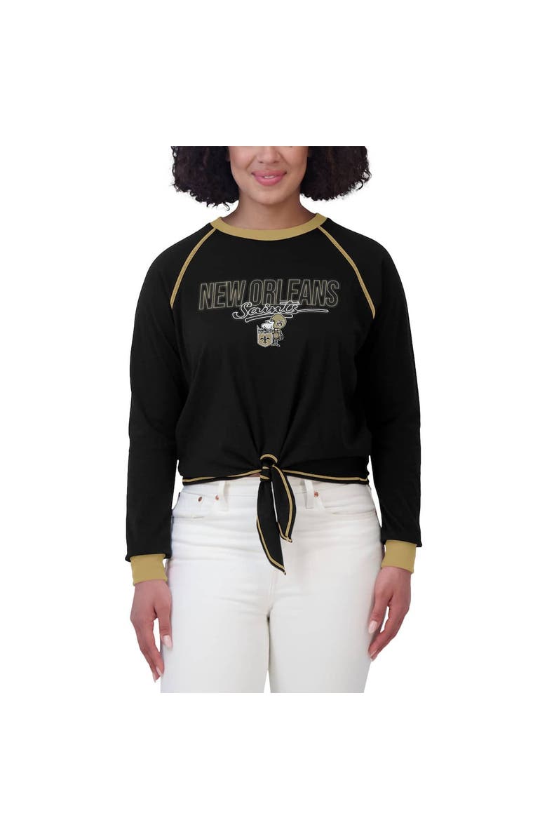 WEAR by Erin Andrews Women's WEAR by Erin Andrews Black New Orleans Saints Tie-Front Long Sleeve T-Shirt, Alternate, color, Black