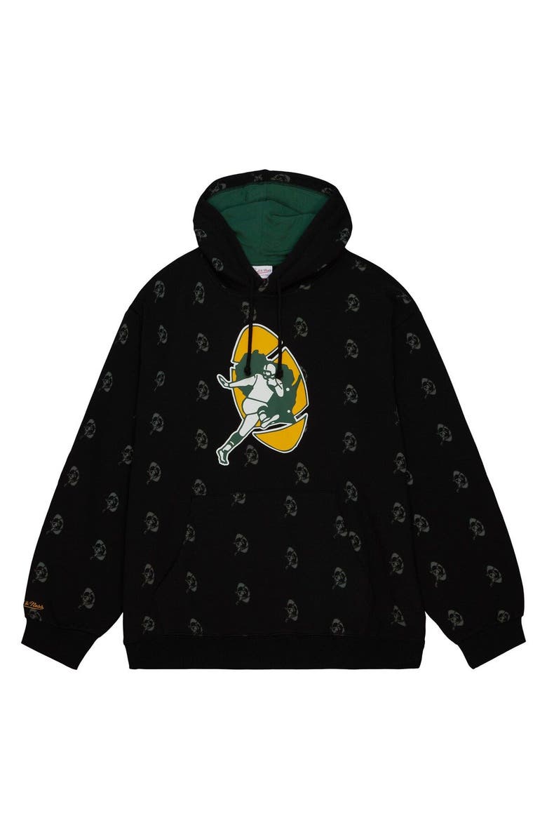 Mitchell & Ness Men's Mitchell & Ness Black Green Bay Packers Allover Print Fleece Pullover Hoodie, Alternate, color, Black