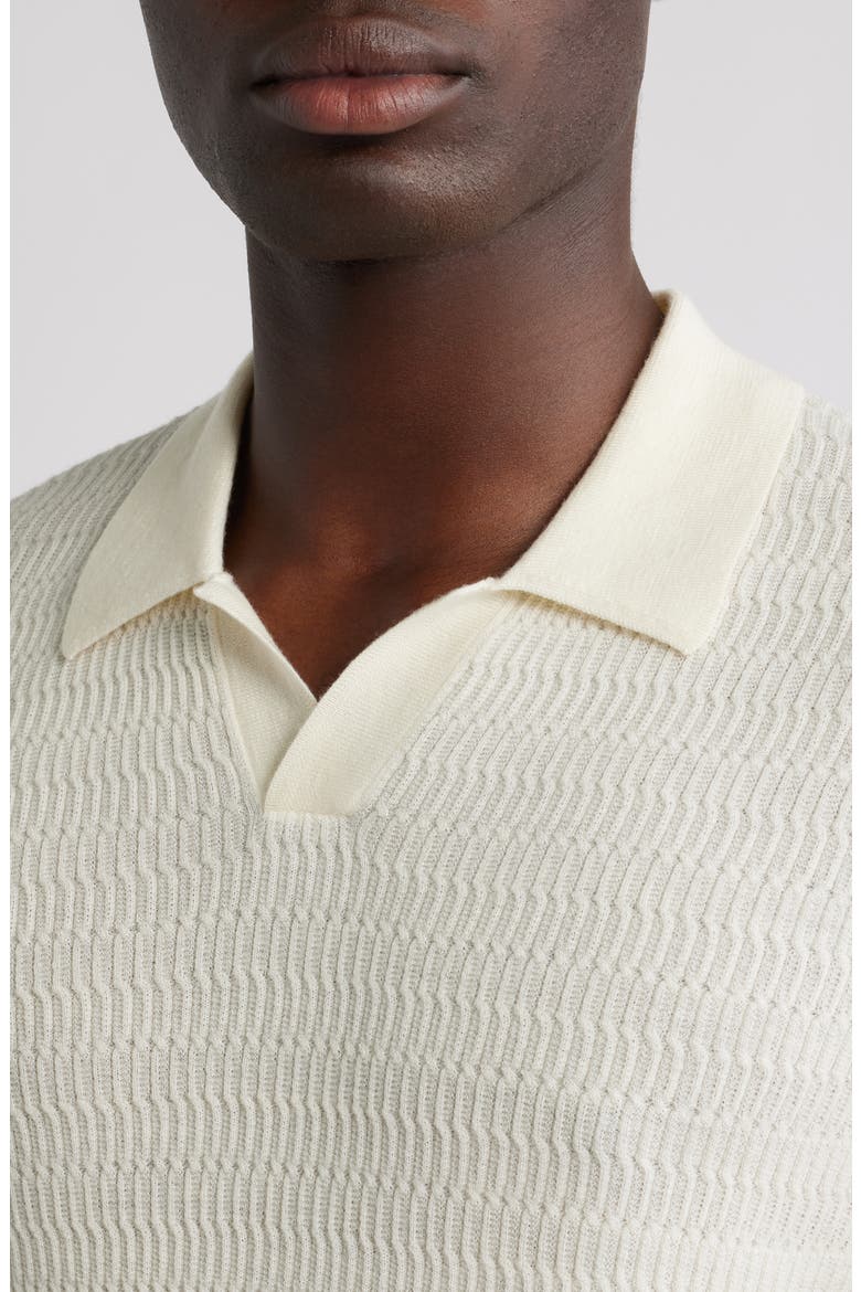 Johnny Collar Short Sleeve Twisted Rib Wool Polo Sweater, Alternate, color, SOLID IVORY