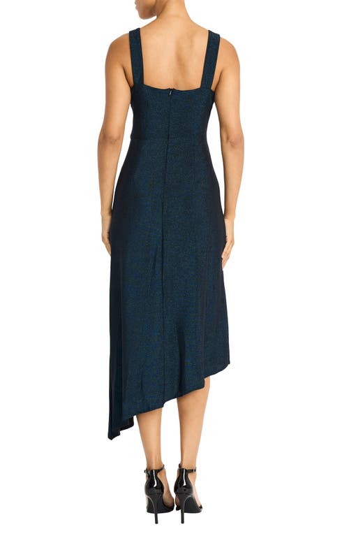 Maggy London Glitter Knit Side Draped Midi Dress In Navy