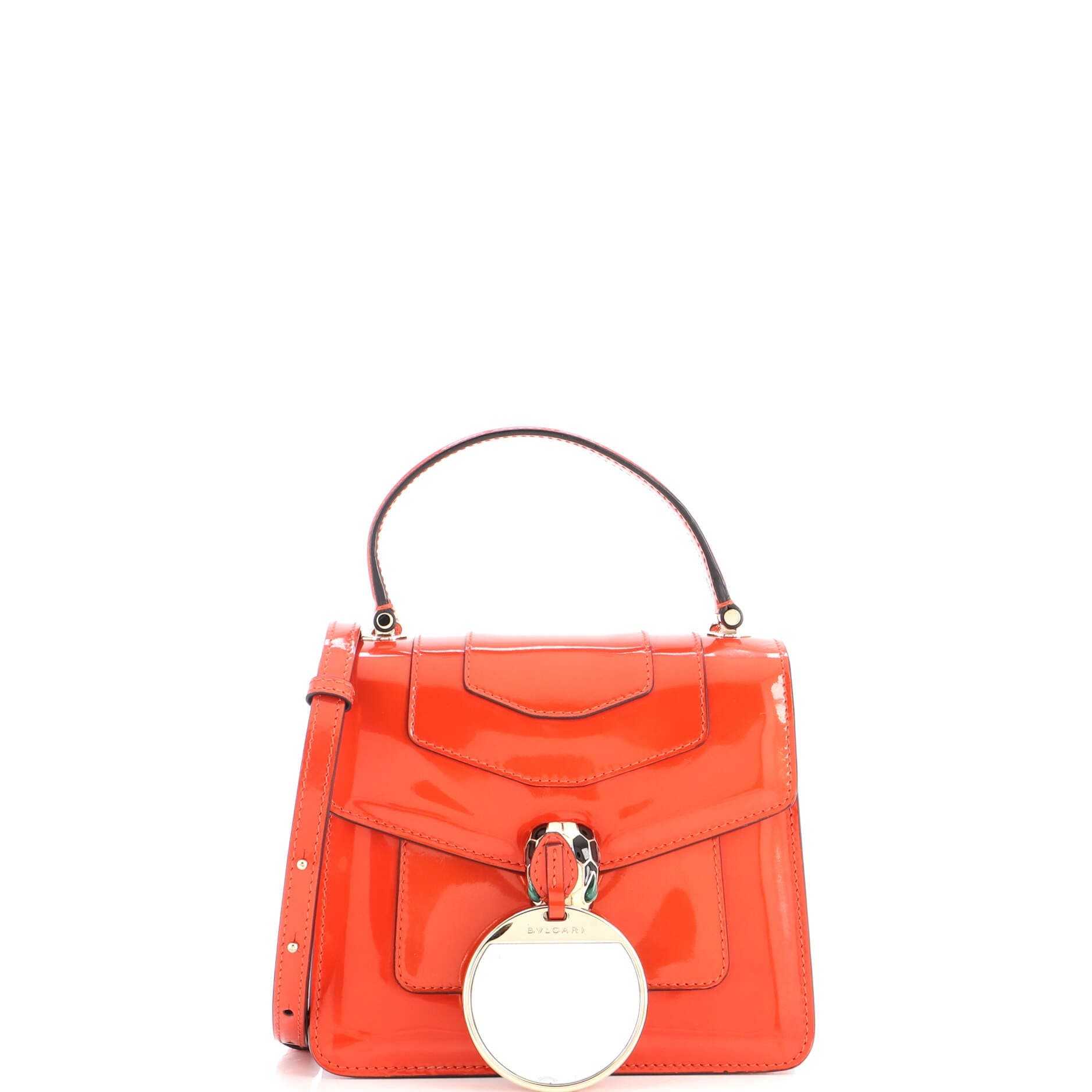 Serpenti Top Handle Bag Patent Small, Alternate, color, Orange