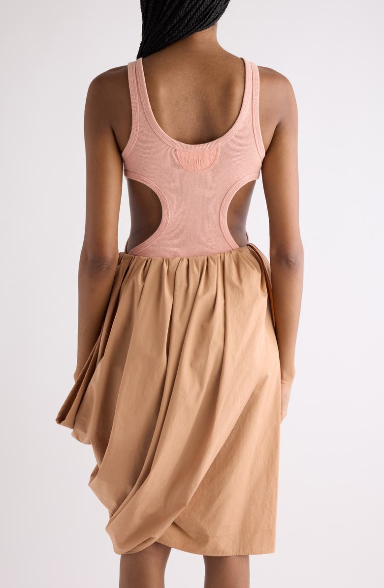 Chloé Cutout Flatlock Rib Cotton Jersey Henley Tank, Alternate, color, Coral Sand