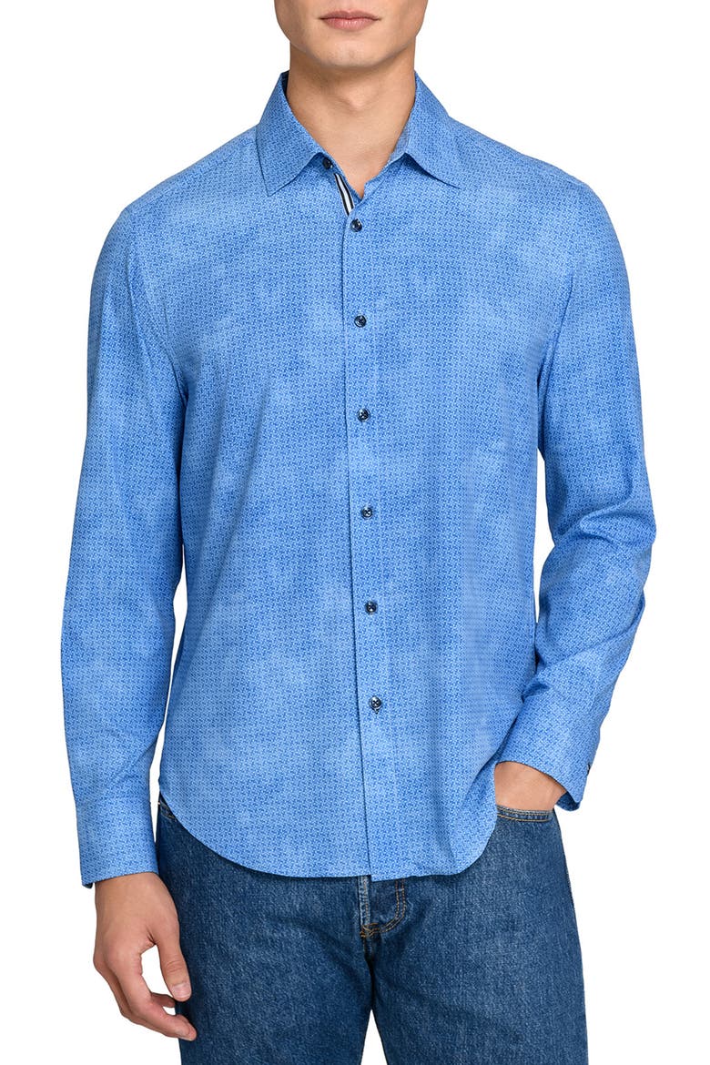 Pinwheel Print Woven Long Sleeve Basic, Main, color, DUSTY BLUE