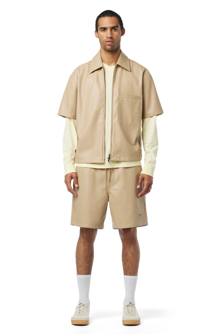Faux Leather Drawstring Shorts, Alternate, color, SANDY
