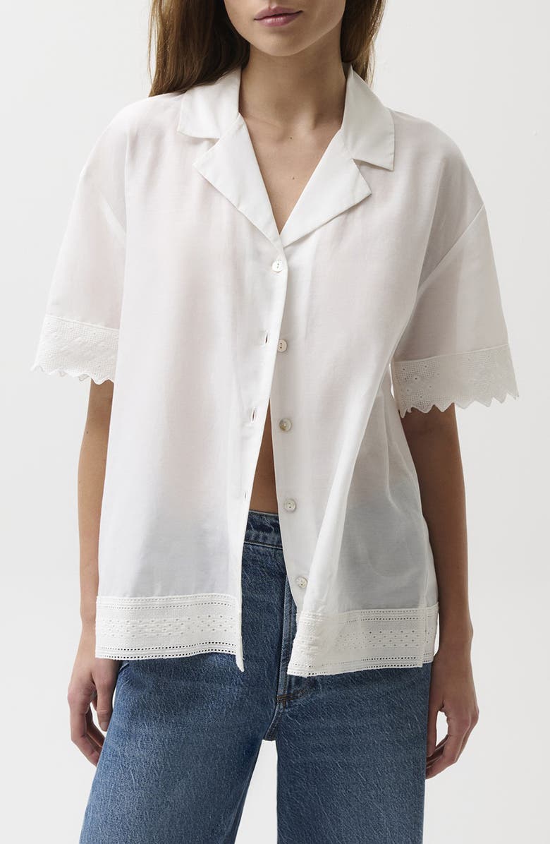 Pistola Maliah Silk & Cotton Camp Shirt, Main, color, Soft White