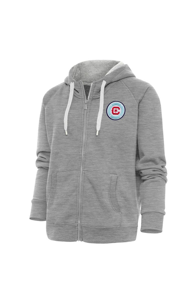ANTIGUA Women's Antigua Heather Gray Chicago Fire Logo Victory Full-Zip Hoodie, Main, color, 