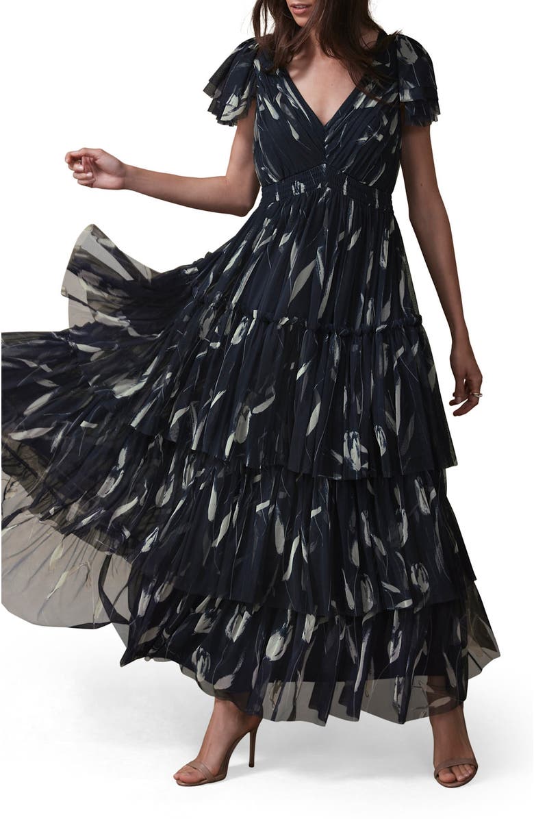 MINT VELVET Ruffle Maxi Dress, Alternate, color, Navy