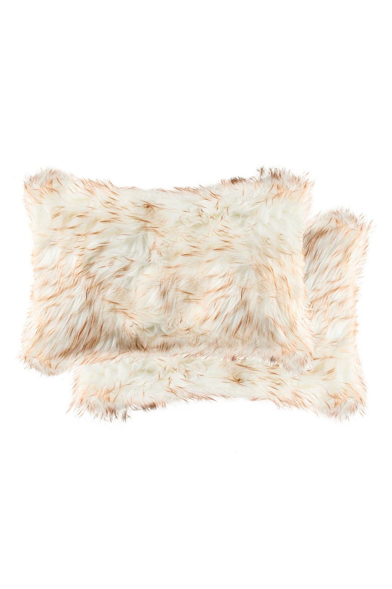 Belton Faux Fur Pillow - Set of 2 - 12" x 20", Main, color, GRADIENT TAN