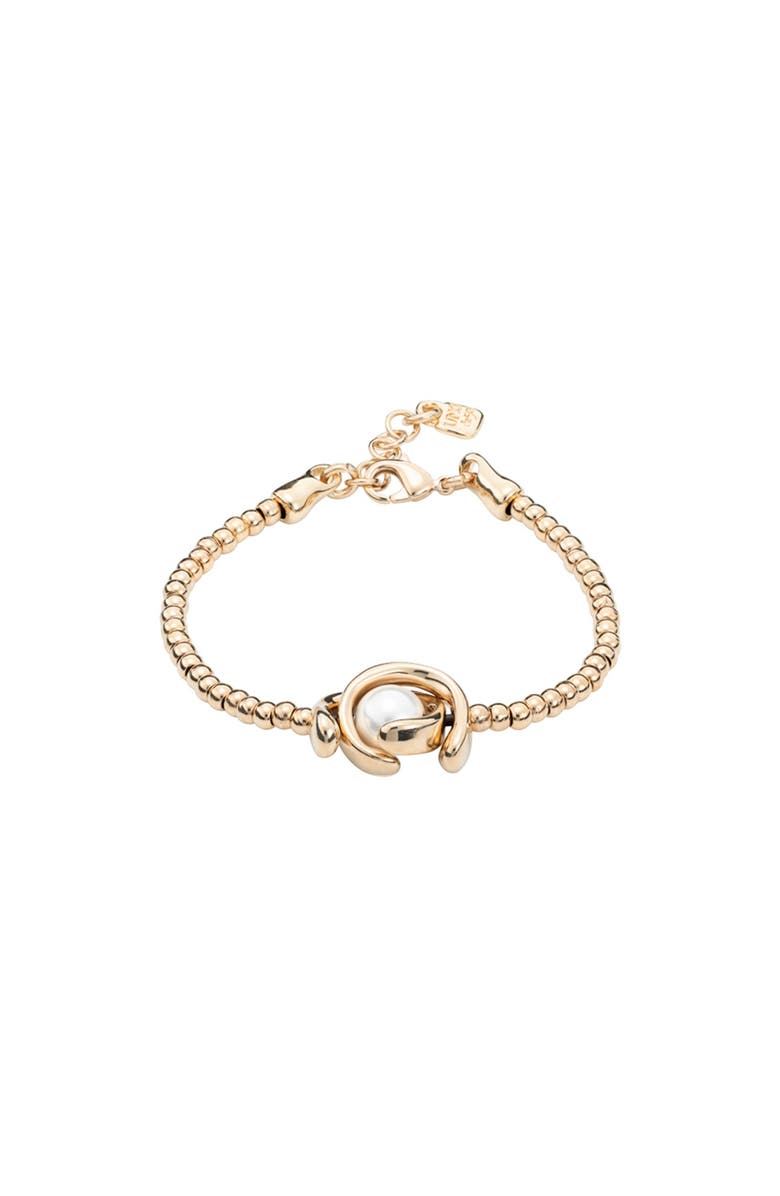 UNODE50 Double Moon Bead Elastic Bracelet, Main, color, Gold