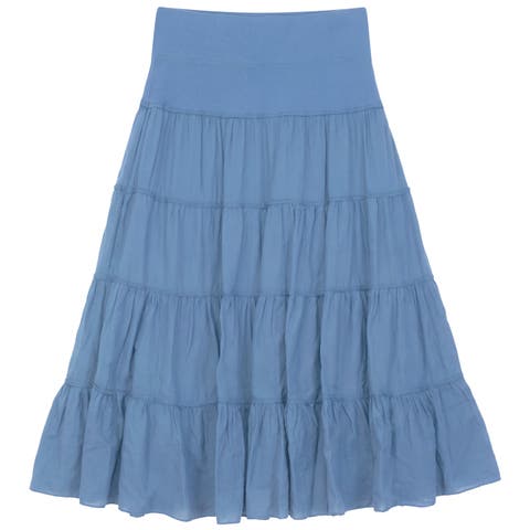 Tiered Gauze Rib Elastic Waistband Midi Skirt
