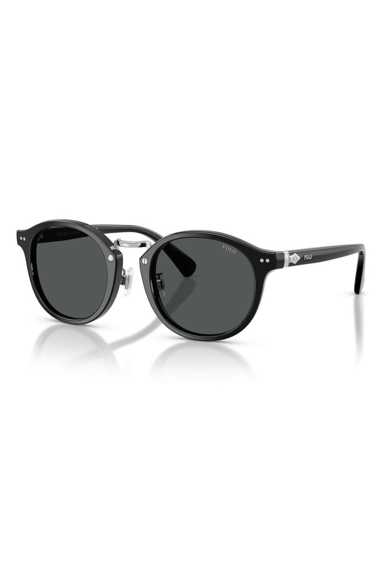 Polo Ralph Lauren 50mm Round Sunglasses, Alternate, color, Shiny Black / Dark Grey