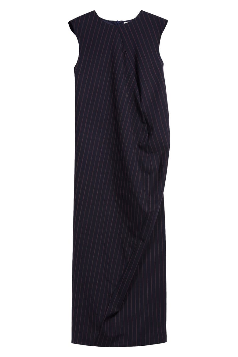 Sidra Asymmetric Pinstripe Stretch Wool Sheath Dress, Alternate, color, MIDNIGHTBLUE