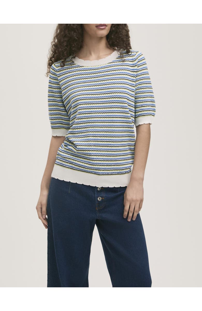 Finery London Rita Knitted Striped Short Sleeve Top, Alternate, color, Blue Stripe