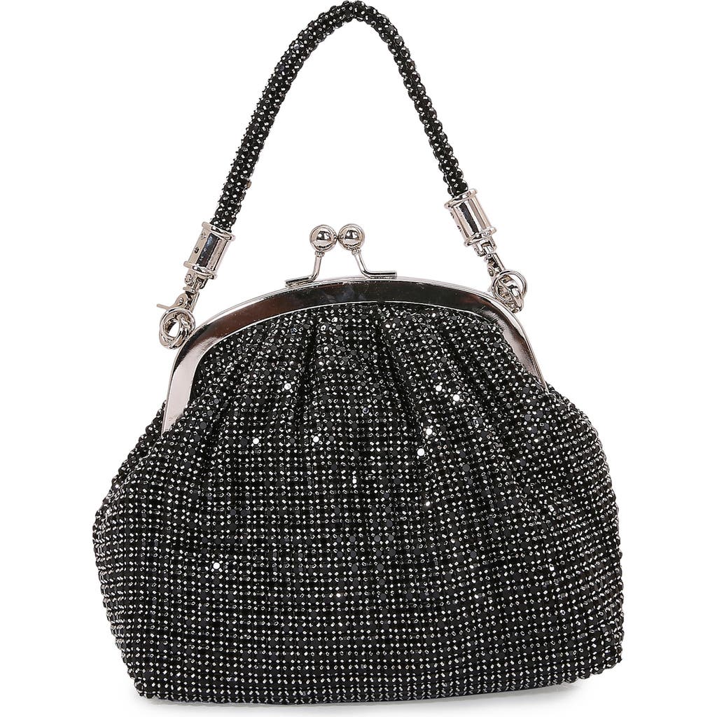 Berness Embellished Handle Rhinestone Frame Clutch In Black