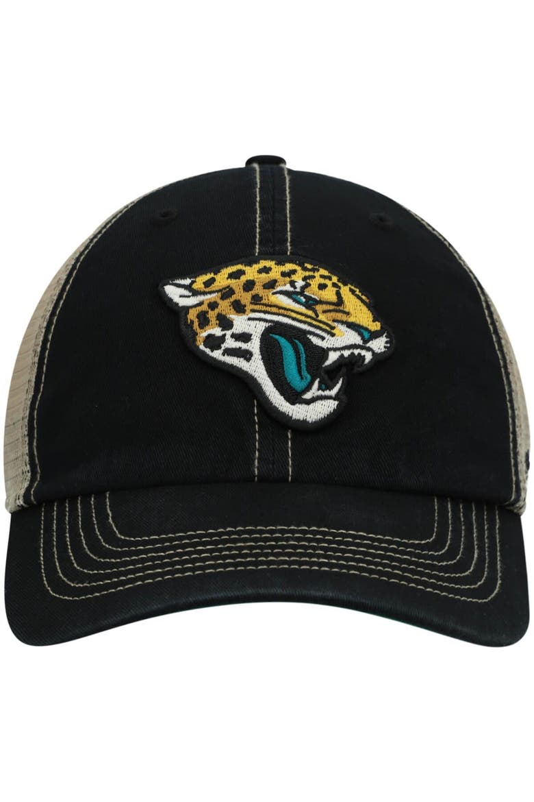 Men's '47 Black/Natural Jacksonville Jaguars Trawler Trucker Clean Up Snapback Hat, Alternate, color, Black