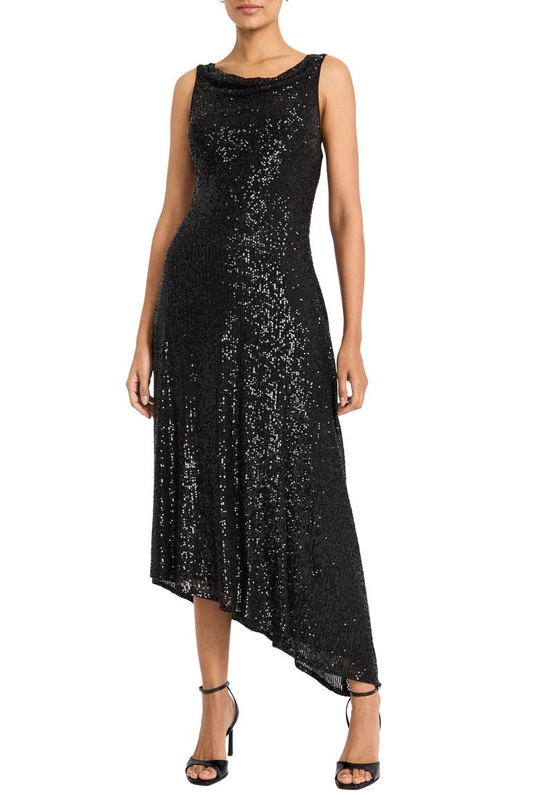 Asymmetric Midi Dress, Main, color, BLACK