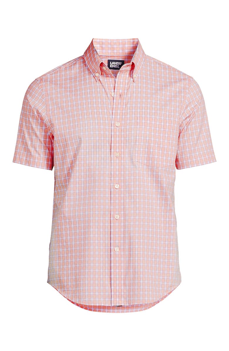 Lands' End Traditional Fit Short Sleeve Travel Kit Shirt, Alternate, color, Crisp Peach/Cobalt Plaid
