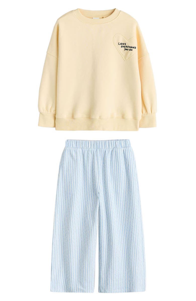NEXT Kids' Crewneck Sweatshirt & Stripe Pants Set, Main, color, Yellow