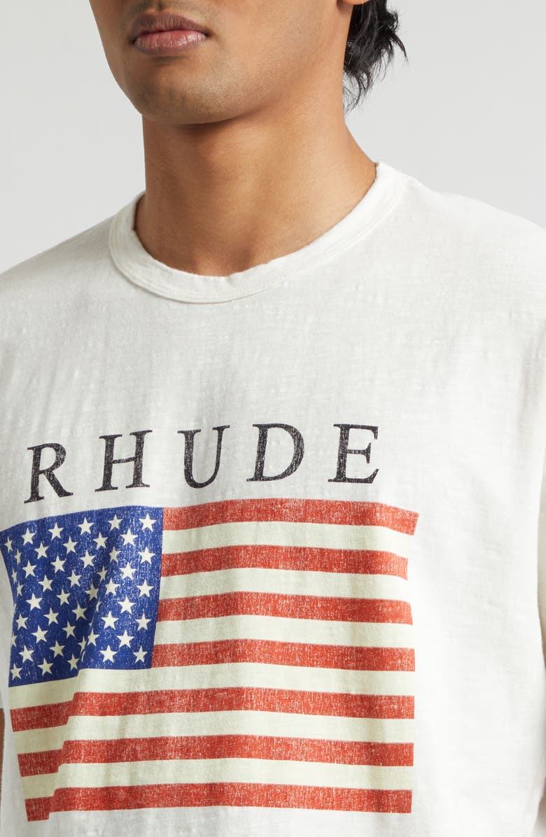 Rhude USA Flag Slub Cotton Graphic T-Shirt, Alternate, color, Vintage White/ Black