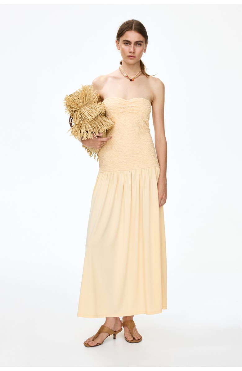 H&M Smocked-bodice Bandeau Dress, Alternate, color, Light Yellow