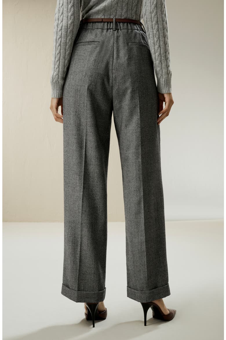 Women's Wide Leg Wool-flannel Suit Trousers, Alternate, color, Glen Check