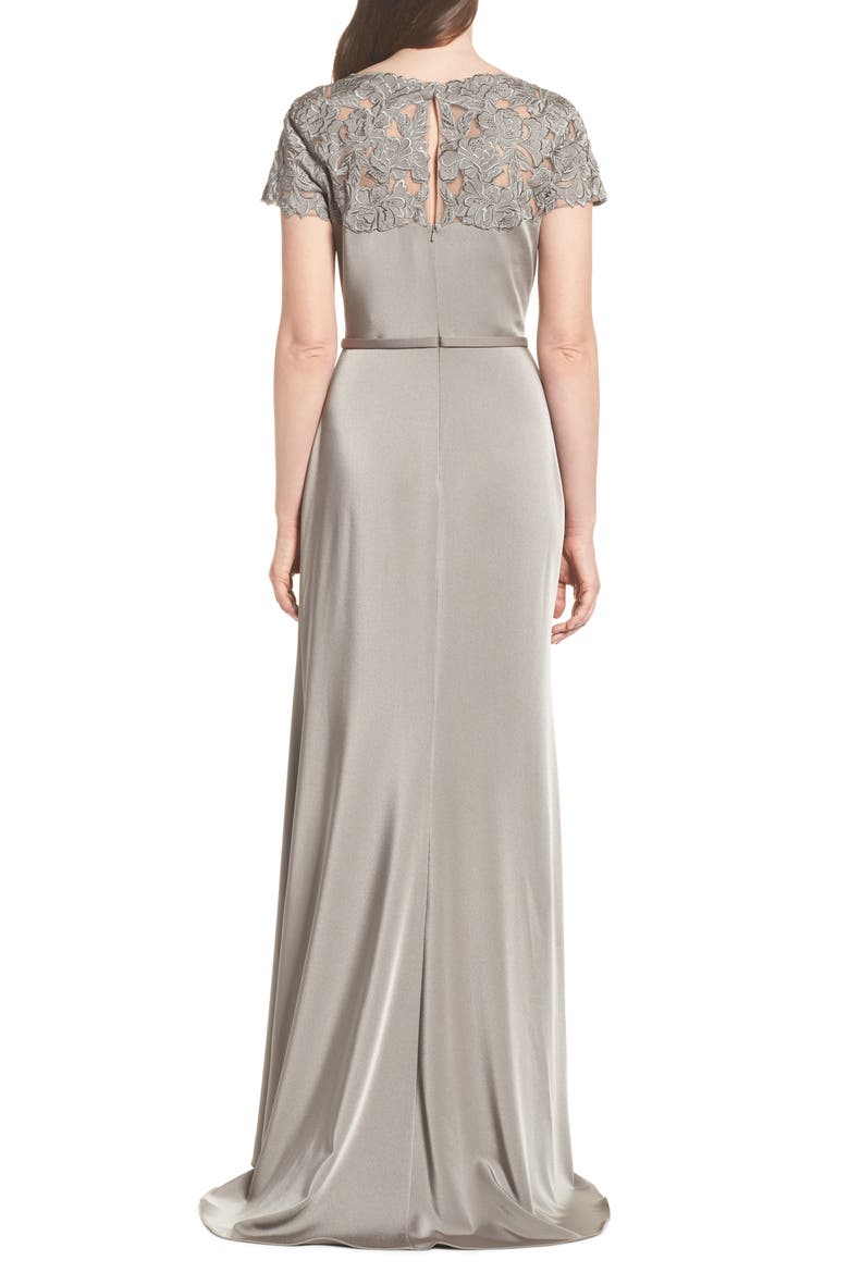 Lace Yoke A-Line Gown, Alternate, color, CHARCOAL