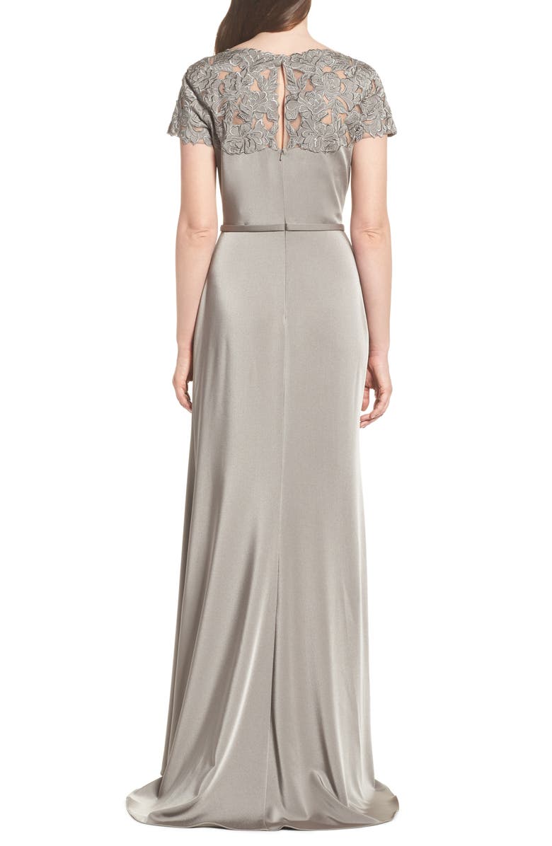 La Femme Lace Yoke A-Line Gown, Alternate, color, 