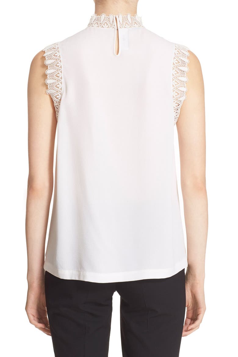 Lace Trim Silk Top, Alternate, color, OPTIC