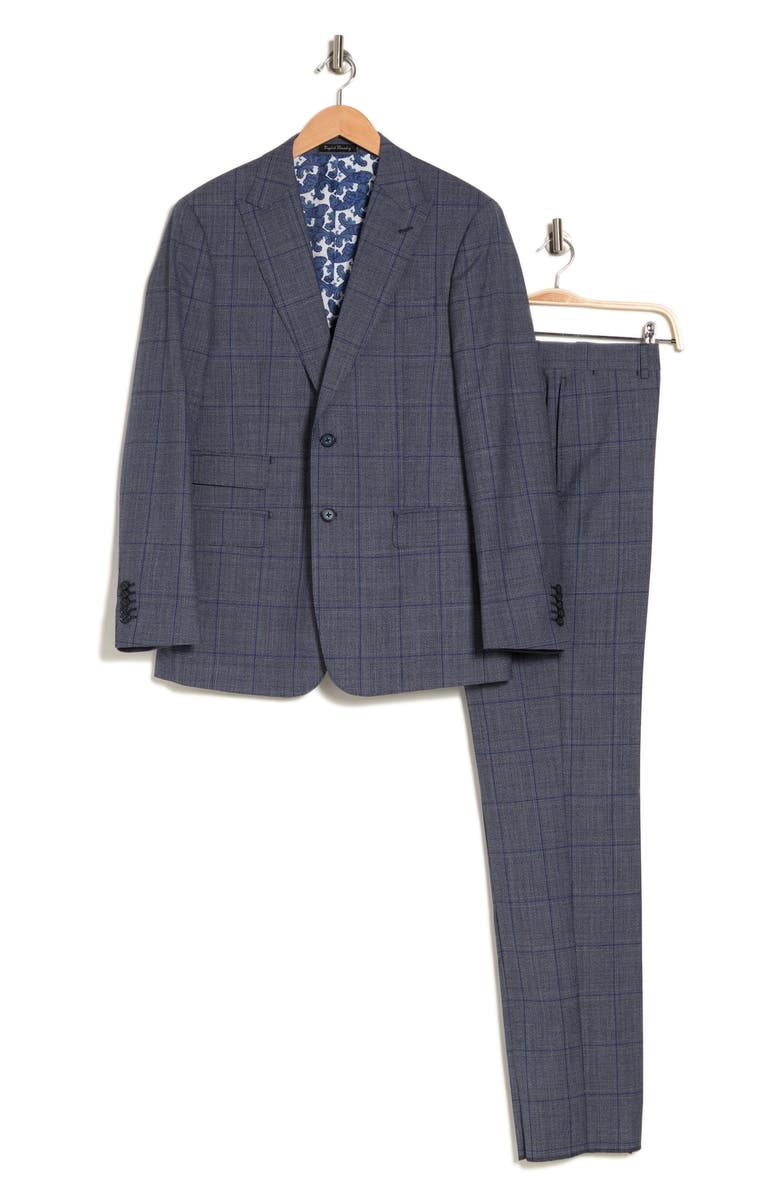 English Laundry Plaid Two Button Peak Lapel Trim Fit Wool Blend Suit, Alternate, color,