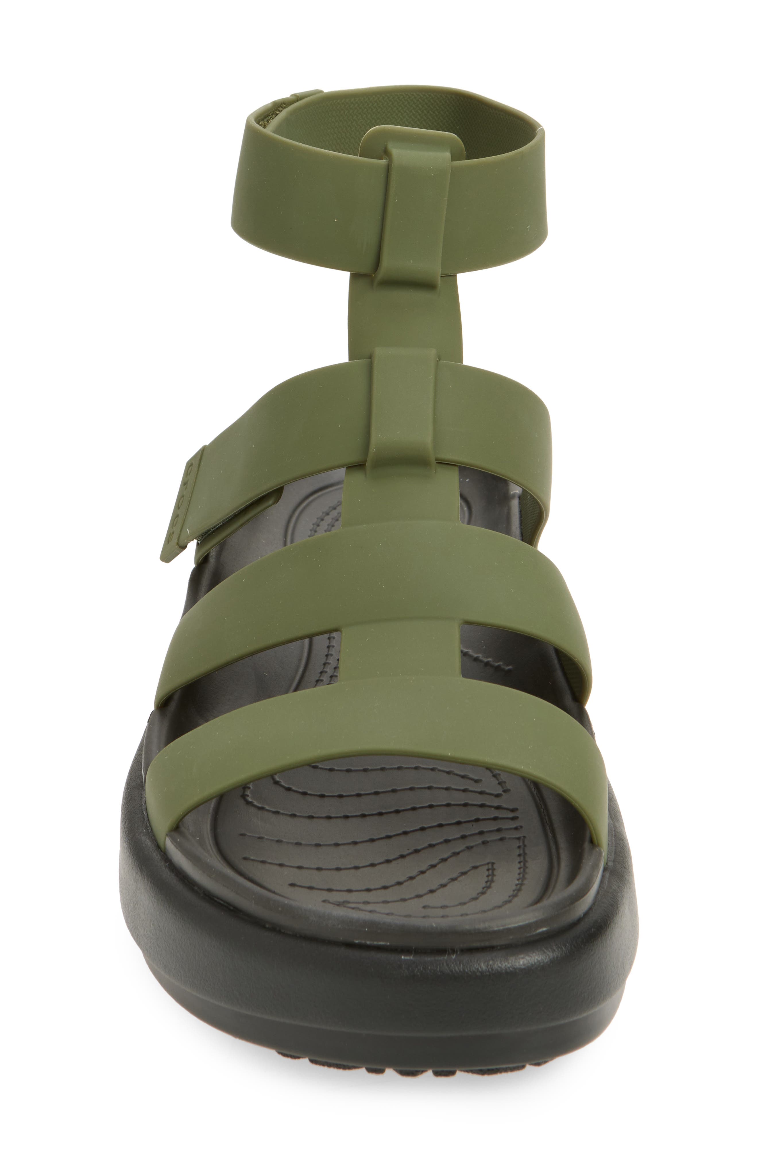 CROCS Brooklyn Luxe Water Resistant Gladiator Fisherman Slide Sandal, Alternate, color, Army Green/ Black