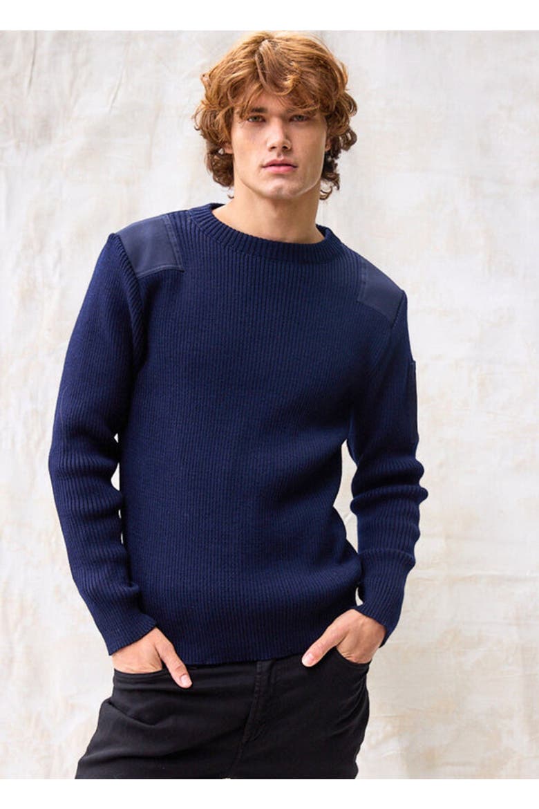 CONDOR II - Breton Sweater with Canvas Shoulder and Elbow Patches, Main, color, Navy