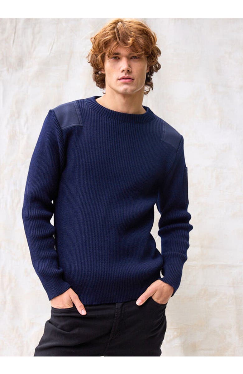 Saint James CONDOR II - Breton Sweater with Canvas Shoulder and Elbow Patches, Main, color, Navy