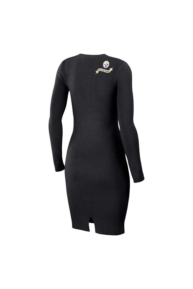 Women's WEAR by Erin Andrews Black Pittsburgh Steelers Lace Up Long Sleeve Dress, Alternate, color, Black