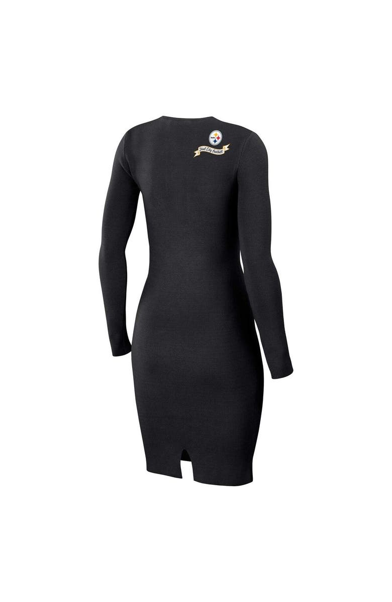 WEAR by Erin Andrews Women's WEAR by Erin Andrews Black Pittsburgh Steelers Lace Up Long Sleeve Dress, Alternate, color,