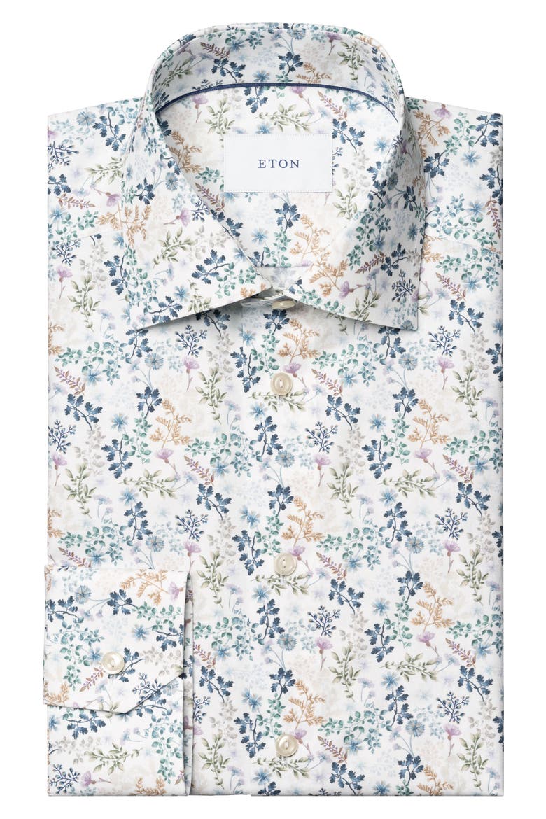 Contemporary Fit Floral Twill Dress Shirt, Alternate, color, MEDIUM BLUE