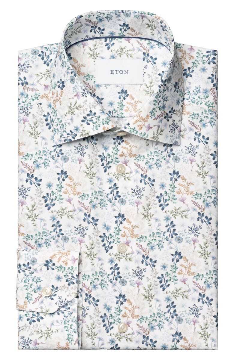Eton Contemporary Fit Floral Twill Dress Shirt, Alternate, color, Medium Blue