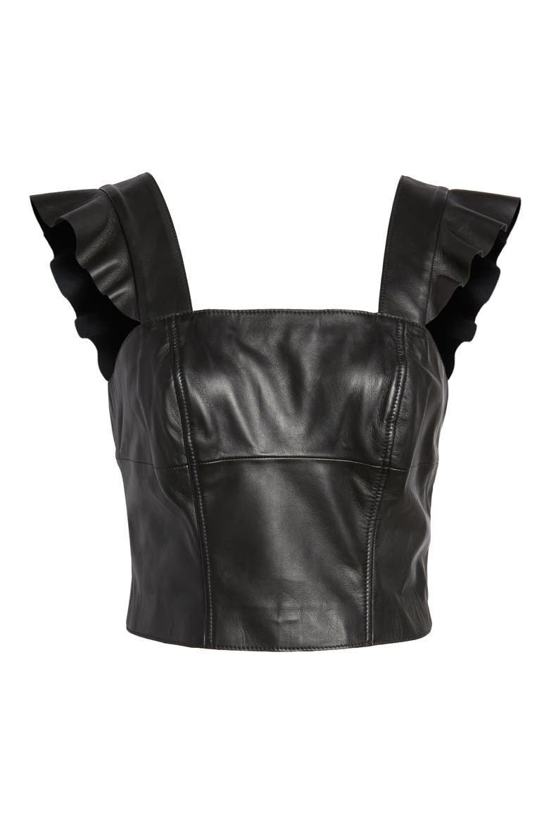 Flutter Sleeve Leather Bustier, Alternate, color, BLACK