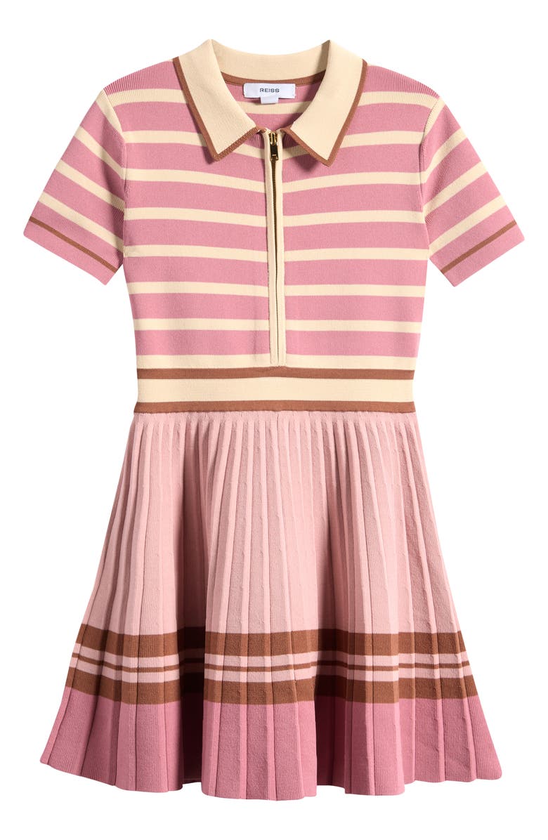 Reiss Kids' Ophelia Stripe Cotton Polo Dress, Main, color, Pink