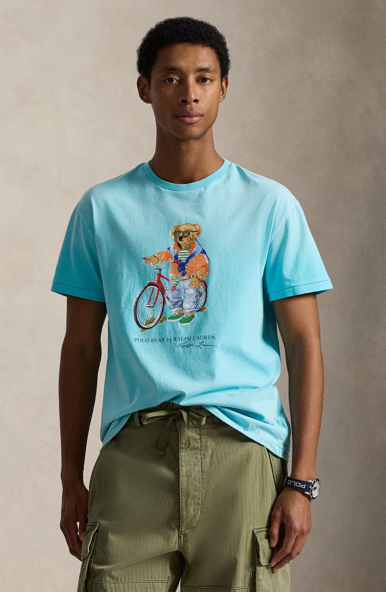 Polo Ralph Lauren Classic Fit Polo Bear Graphic T-Shirt, Alternate, color, Perfect Turquoise- Summer Bear