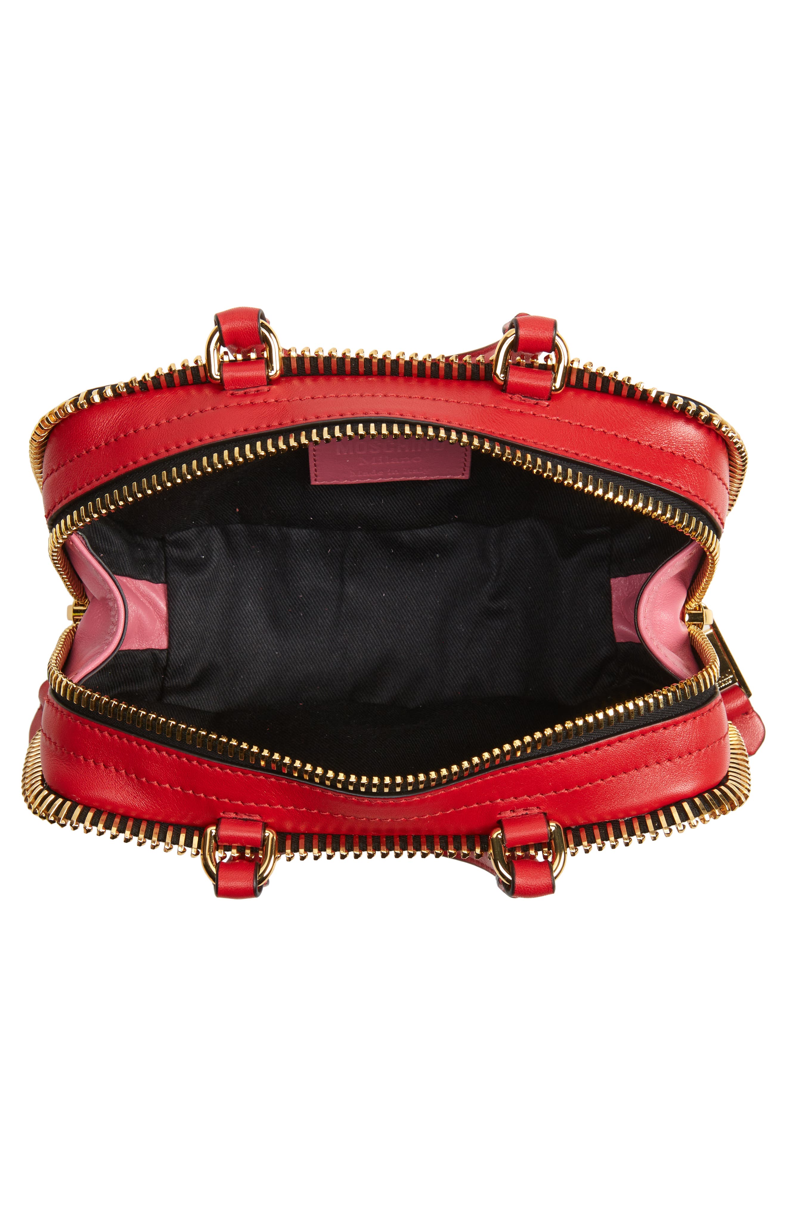 Moschino Mini Rider Zipper Leather Top Handle Bag, Alternate, color, 