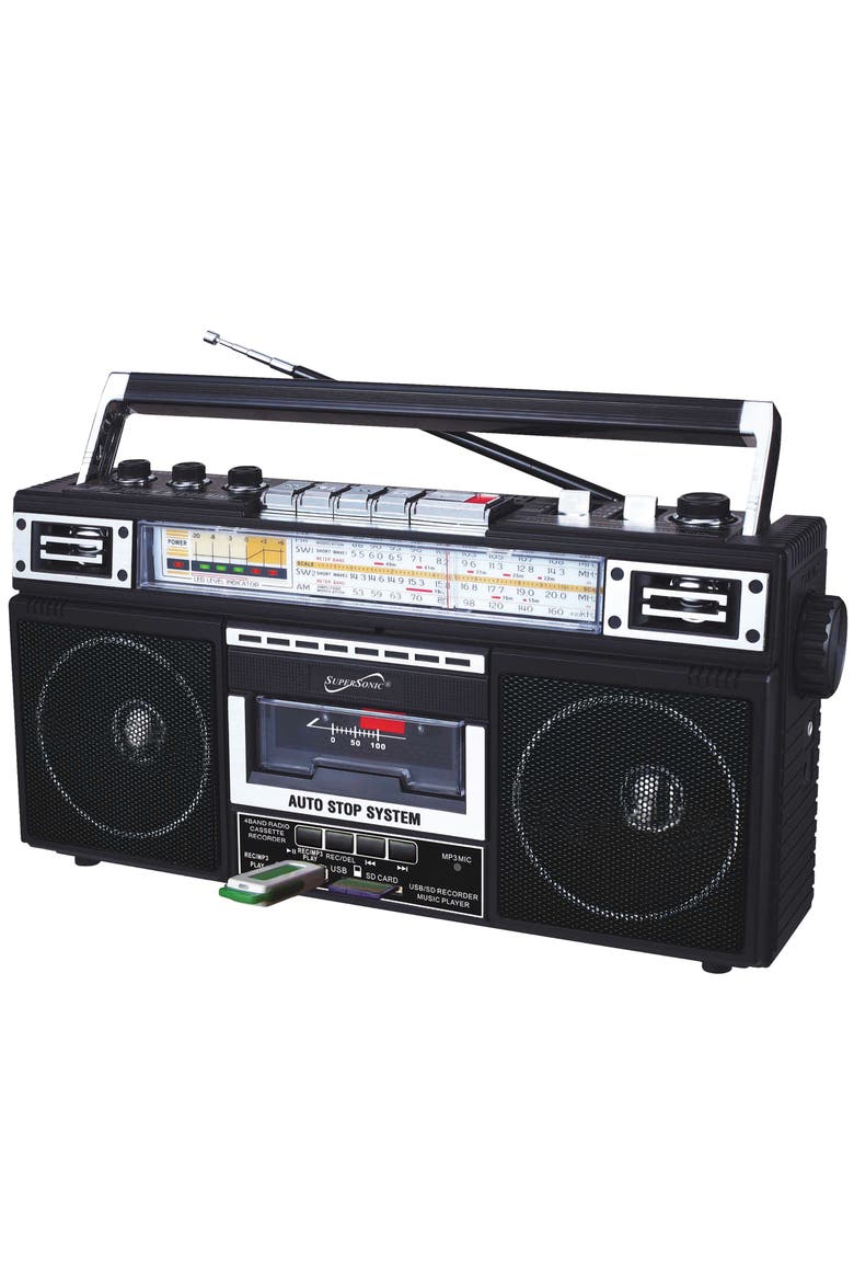 Retro Radio Speaker & Cassette Player w/Bluetooth Black, Alternate, color, Black