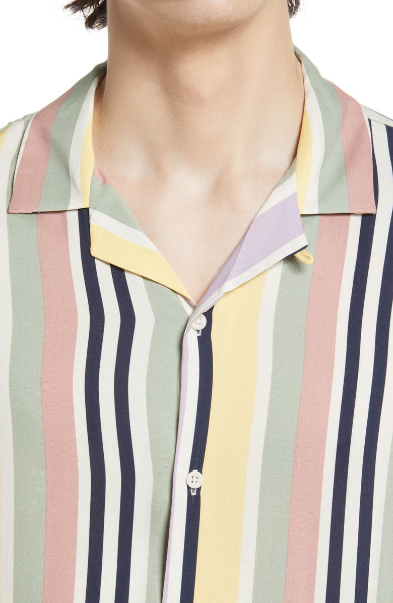 Topman Pastel Stripe Short Sleeve Button-Up Shirt, Alternate, color,
