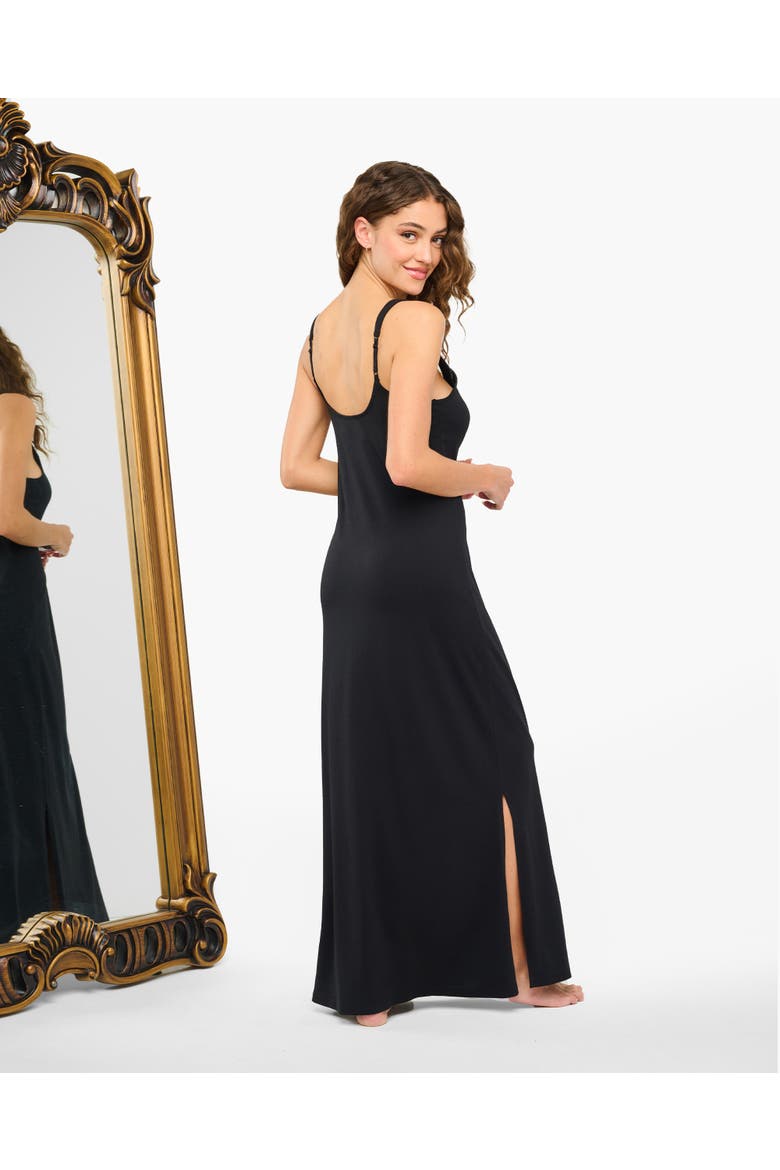 Pima Lusso Maxi Sleep Dress, Alternate, color, Black/Moon Ivory