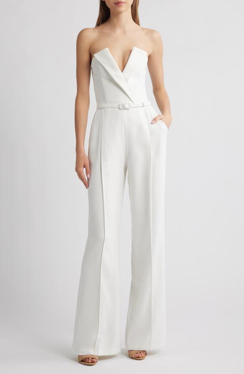 Vanessa Strapless Belted Crepe Flare Jumpsuit