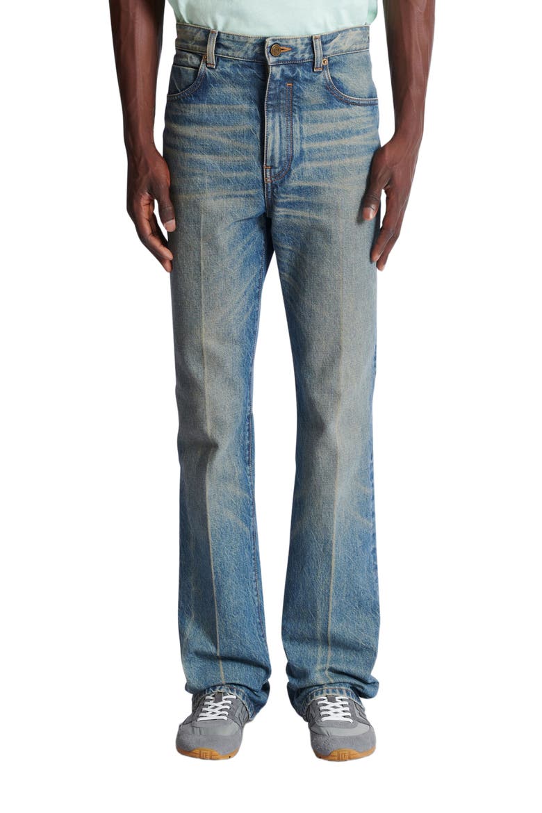 Slim straight-leg jeans in vintage denim, Alternate, color, blue