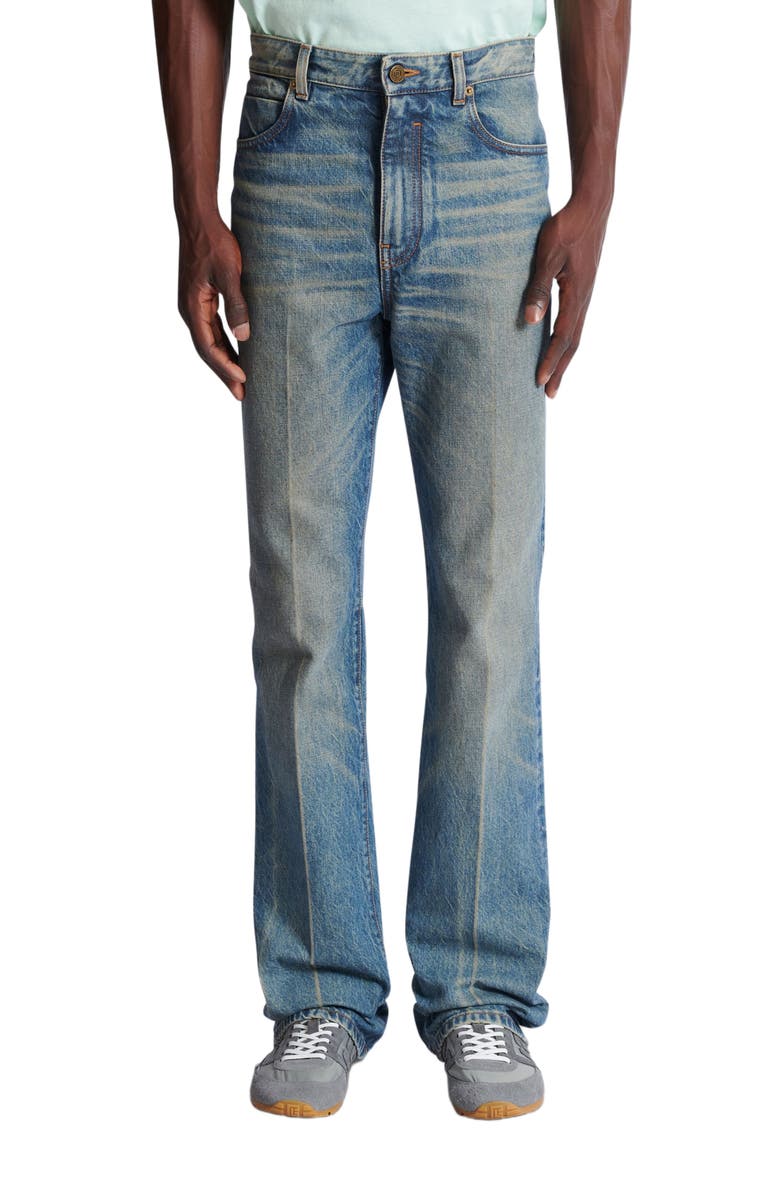 Balmain Slim straight-leg jeans in vintage denim, Alternate, color, Blue