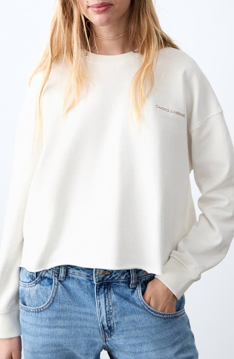 Raw Hem Cotton Graphic Sweatshirt