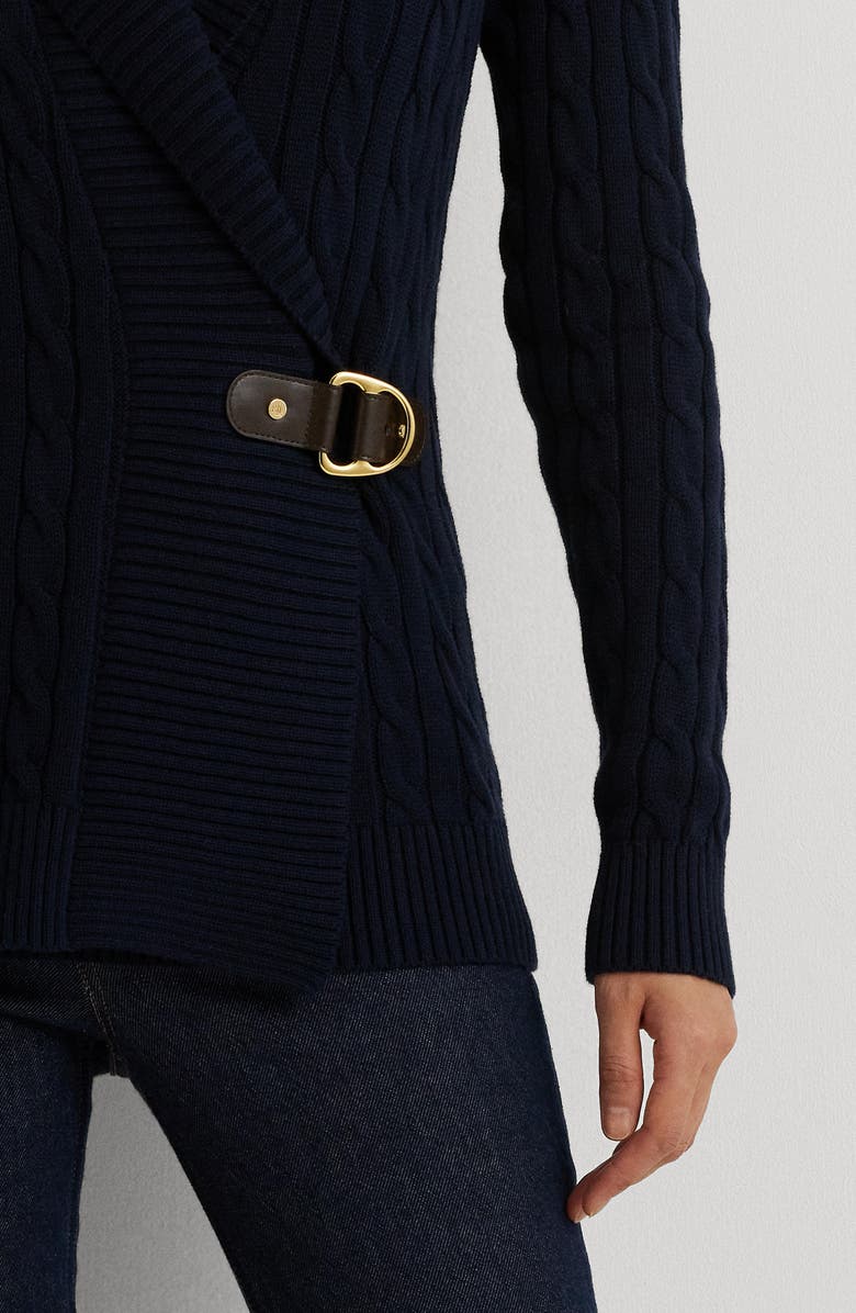 Lauren Ralph Lauren Cable Stitch Cotton Wrap Cardigan, Alternate, color, Lauren Nav