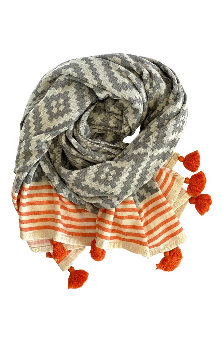 Eco Hilana Merida Gray - Orange Turkish Towel / Blanket, Alternate, color, Orange
